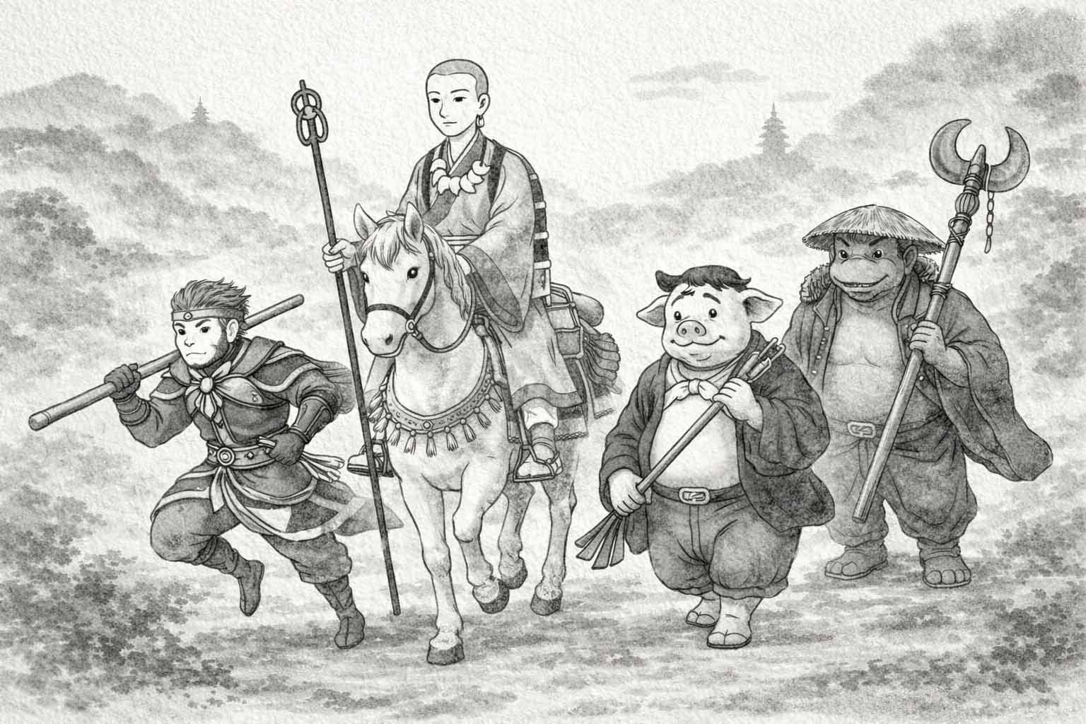 西遊記の旅路と玄奘三蔵法師の関わりを示すイメージ