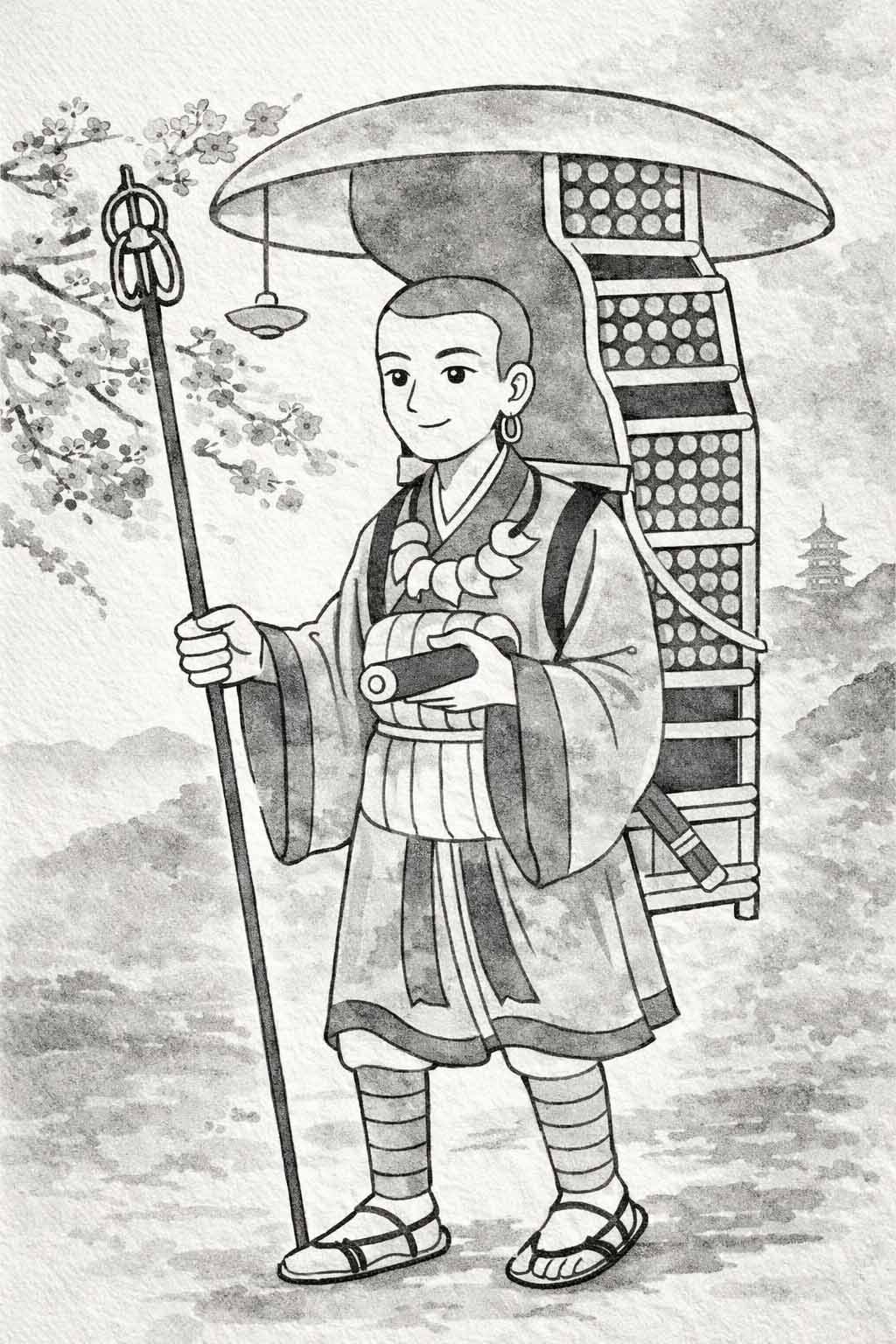 玄奘三蔵法師の像と大般若経翻訳の歴史を伝えるイメージ