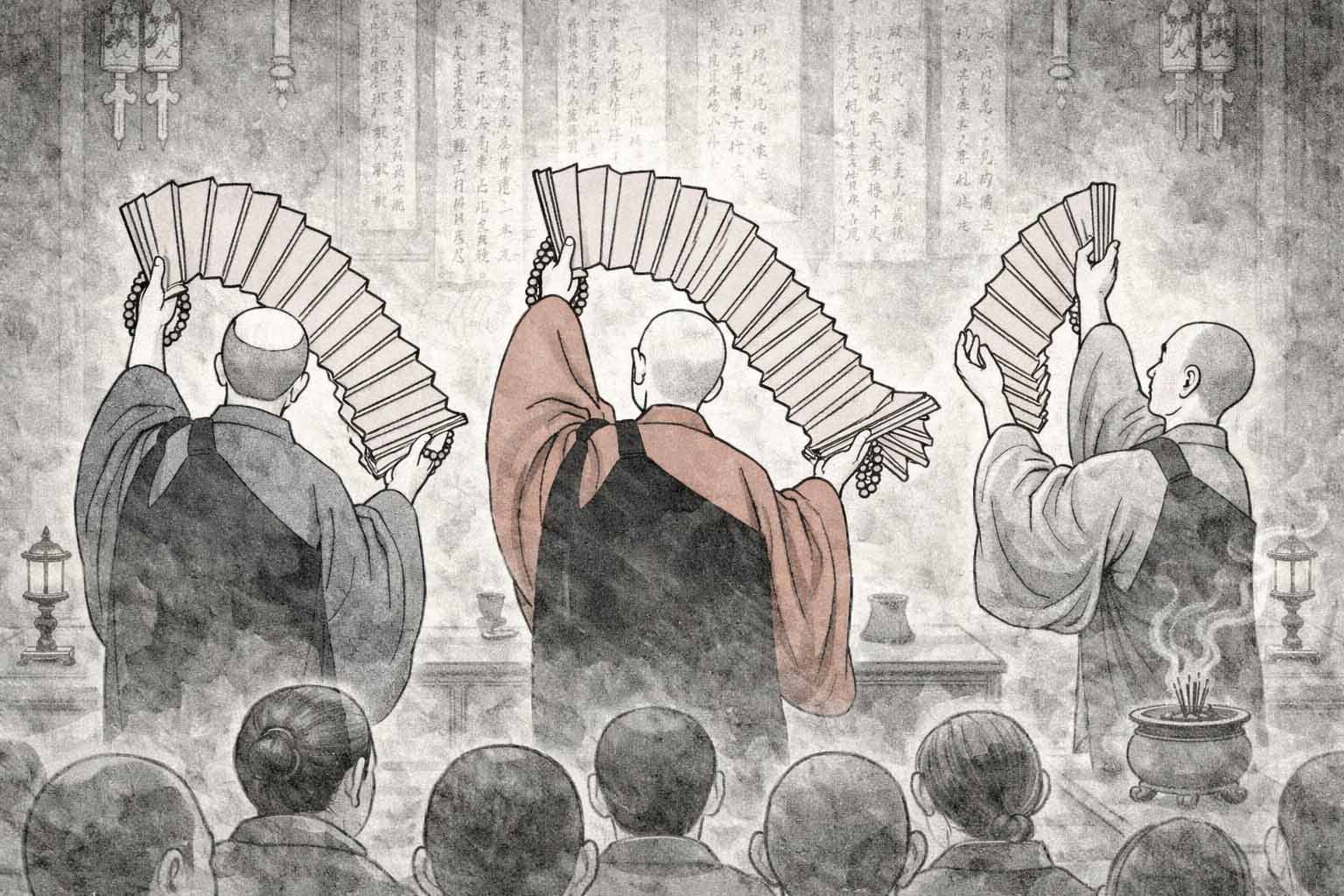 大般若経の転読法要で経巻を繰る様子のイメージ